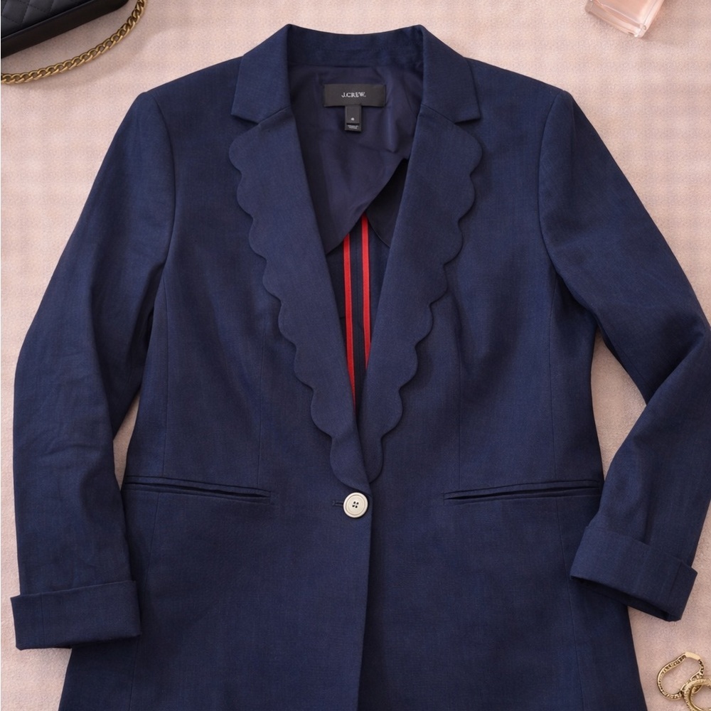 J.Crew Navy Linen Blend Scalloped Edge Blazer Jacket Women’s size 4